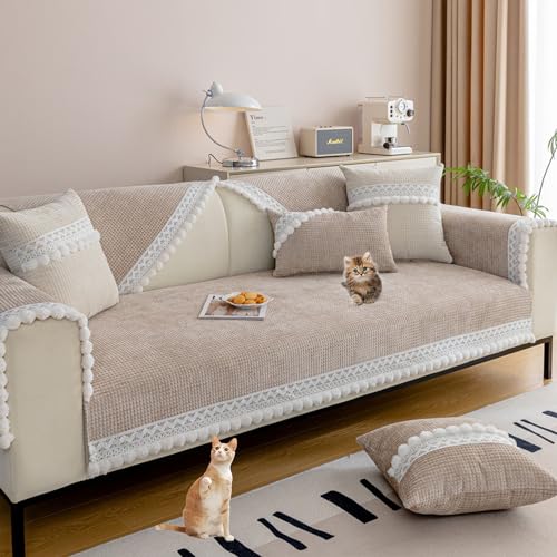 ouxei Sofabezug Aus Waffelsamt, Rutschfester, Waschbarer Sofabezug Für 2-4-Sitzer-Couch In L-Form, Haustierfreundlich(Khaki,70 * 70cm/27.6 * 27.6in) von ouxei