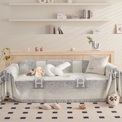 ouxei Sofabezug Im Modernen Stil, Weicher Chenille, Kratzfest, Doppelseitig, Übergroß, XXL, rutschfest, Waschbar(Grey,180 * 280cm/71 * 110in) von ouxei