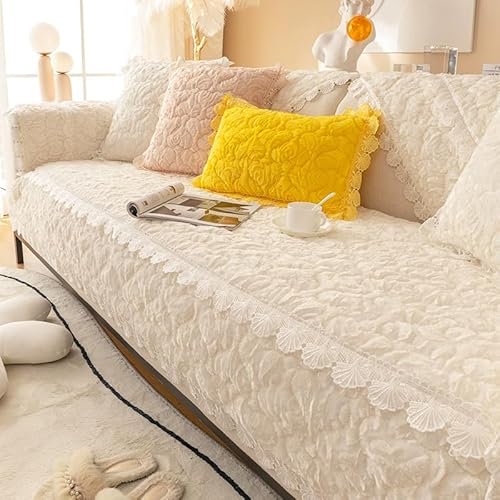 ouxei Sofabezug Mit Armlehnen In Rosen-Plüschoptik – Rutschfester, Weicher Sofaschutz Für Haustiere(White,70 * 240cm/27.6 * 94.5in) von ouxei