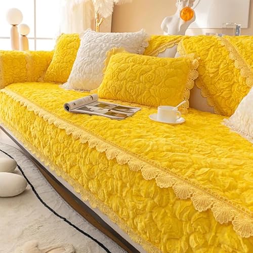 ouxei Sofabezug Mit Armlehnen In Rosen-Plüschoptik – Rutschfester, Weicher Sofaschutz Für Haustiere(Yellow,110 * 210cm/43 * 83in) von ouxei