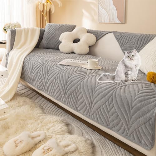 ouxei Sofabezug Mit Jacquard-Muster, Motiv: Blätter – 2024 Neuer, Rutschfester, Dicker, Weicher Schonbezug Für 1–4 Sitzer, Haustier-/kinderfreundlich(Grey,70 * 70cm) von ouxei
