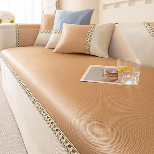 ouxei Sommer-Sofabezüge Aus Eisseide – rutschfeste, Waschbare, Kühlende Schonbezüge Für 1–4-Sitzer-Sofas, Atmungsaktiv(Khaki,90 * 120CM/35.4 * 47IN) von ouxei