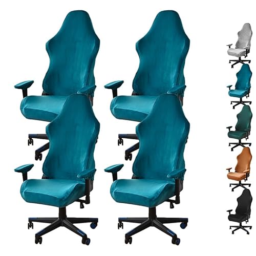 ouxei Stretch-Bezüge Für Computer- Und Bürostühle Aus Samt – Abnehmbare, Waschbare Schoner Für Drehbare Schreibtischstühle Mit Armlehnen(Blue 4pcs) von ouxei