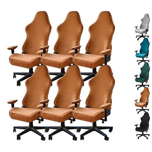 ouxei Stretch-Bezüge Für Computer- Und Bürostühle Aus Samt – Abnehmbare, Waschbare Schoner Für Drehbare Schreibtischstühle Mit Armlehnen(Curry 6pcs) von ouxei