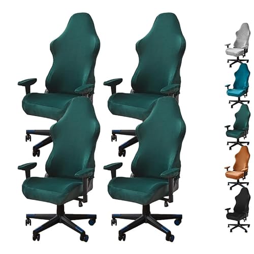ouxei Stretch-Bezüge Für Computer- Und Bürostühle Aus Samt – Abnehmbare, Waschbare Schoner Für Drehbare Schreibtischstühle Mit Armlehnen(Green 4pcs) von ouxei
