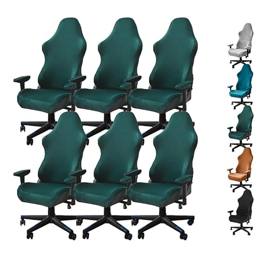 ouxei Stretch-Bezüge Für Computer- Und Bürostühle Aus Samt – Abnehmbare, Waschbare Schoner Für Drehbare Schreibtischstühle Mit Armlehnen(Green 6pcs) von ouxei