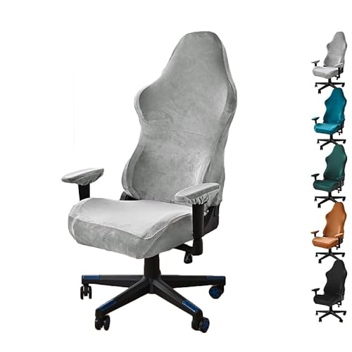 ouxei Stretch-Bezüge Für Computer- Und Bürostühle Aus Samt – Abnehmbare, Waschbare Schoner Für Drehbare Schreibtischstühle Mit Armlehnen(Grey 1pcs) von ouxei