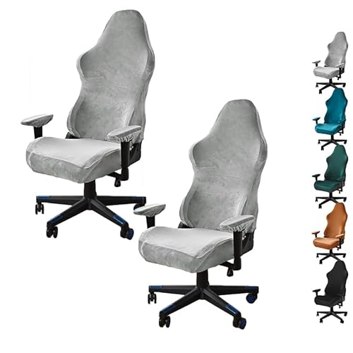 ouxei Stretch-Bezüge Für Computer- Und Bürostühle Aus Samt – Abnehmbare, Waschbare Schoner Für Drehbare Schreibtischstühle Mit Armlehnen(Grey 2pcs) von ouxei