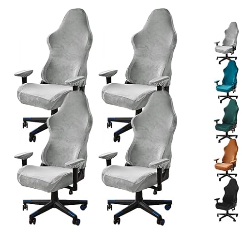 ouxei Stretch-Bezüge Für Computer- Und Bürostühle Aus Samt – Abnehmbare, Waschbare Schoner Für Drehbare Schreibtischstühle Mit Armlehnen(Grey 4pcs) von ouxei