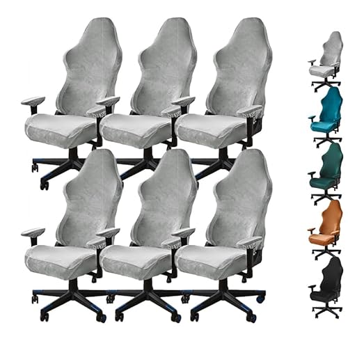 ouxei Stretch-Bezüge Für Computer- Und Bürostühle Aus Samt – Abnehmbare, Waschbare Schoner Für Drehbare Schreibtischstühle Mit Armlehnen(Grey 6pcs) von ouxei