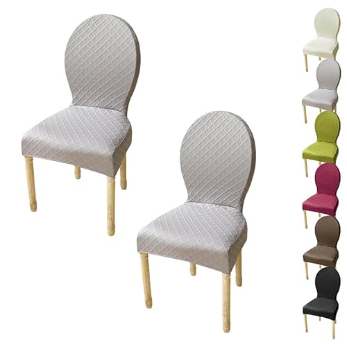 ouxei Stretch-Esszimmerstuhl-Schonbezug Mit Runder Rückenlehne, Größe M/L, Elastischer Jacquard-Schutz Mit Rautenmuster Für Hotels(B 2pcs,Medium) von ouxei