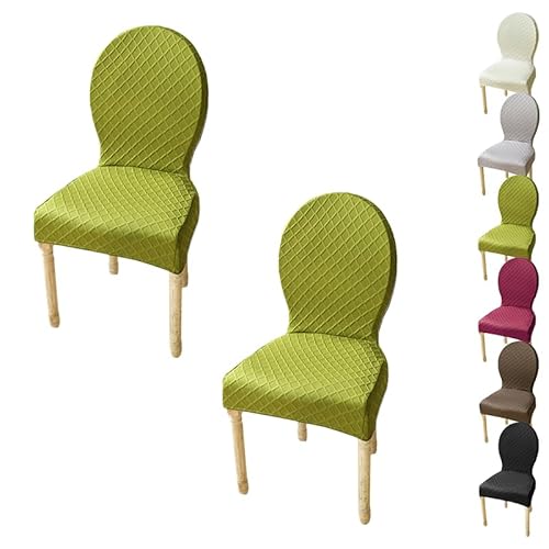 ouxei Stretch-Esszimmerstuhl-Schonbezug Mit Runder Rückenlehne, Größe M/L, Elastischer Jacquard-Schutz Mit Rautenmuster Für Hotels(C 2pcs,Medium) von ouxei