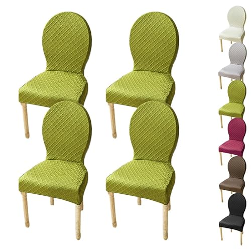 ouxei Stretch-Esszimmerstuhl-Schonbezug Mit Runder Rückenlehne, Größe M/L, Elastischer Jacquard-Schutz Mit Rautenmuster Für Hotels(C 4pcs,Large) von ouxei