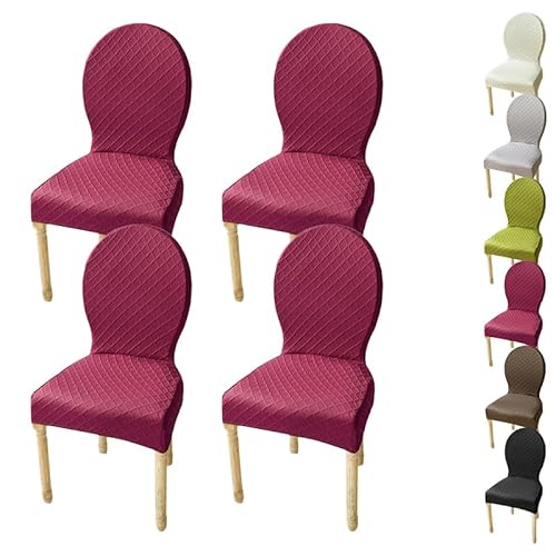 ouxei Stretch-Esszimmerstuhl-Schonbezug Mit Runder Rückenlehne, Größe M/L, Elastischer Jacquard-Schutz Mit Rautenmuster Für Hotels(D 4pcs,Medium) von ouxei