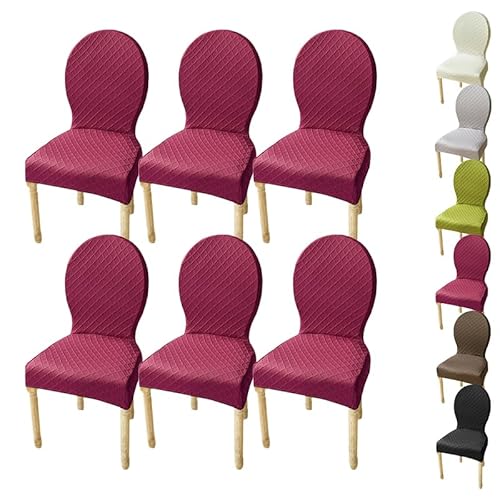 ouxei Stretch-Esszimmerstuhl-Schonbezug Mit Runder Rückenlehne, Größe M/L, Elastischer Jacquard-Schutz Mit Rautenmuster Für Hotels(D 6pcs,Medium) von ouxei
