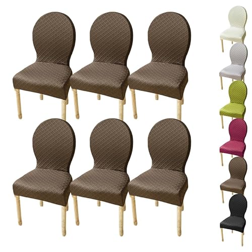 ouxei Stretch-Esszimmerstuhl-Schonbezug Mit Runder Rückenlehne, Größe M/L, Elastischer Jacquard-Schutz Mit Rautenmuster Für Hotels(E 6pcs,Large) von ouxei
