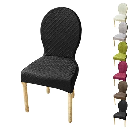 ouxei Stretch-Esszimmerstuhl-Schonbezug Mit Runder Rückenlehne, Größe M/L, Elastischer Jacquard-Schutz Mit Rautenmuster Für Hotels(F 1pcs,Medium) von ouxei