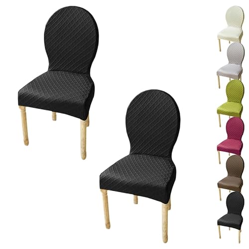 ouxei Stretch-Esszimmerstuhl-Schonbezug Mit Runder Rückenlehne, Größe M/L, Elastischer Jacquard-Schutz Mit Rautenmuster Für Hotels(F 2pcs,Large) von ouxei
