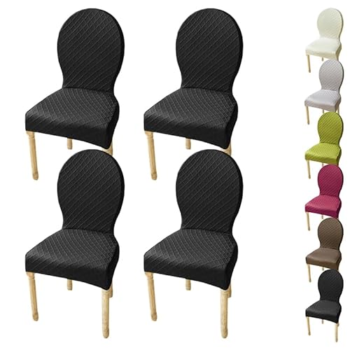 ouxei Stretch-Esszimmerstuhl-Schonbezug Mit Runder Rückenlehne, Größe M/L, Elastischer Jacquard-Schutz Mit Rautenmuster Für Hotels(F 4pcs,Medium) von ouxei