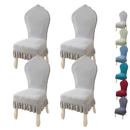 ouxei Stretch-Esszimmerstuhlbezug, 4er-Set, Rückenlehne 23-26 Zoll, Einfarbig Mit Rock(A 4pcs) von ouxei