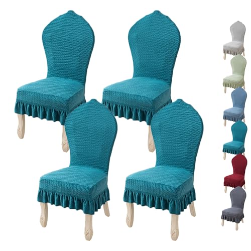 ouxei Stretch-Esszimmerstuhlbezug, 4er-Set, Rückenlehne 23-26 Zoll, Einfarbig Mit Rock(D 4pcs) von ouxei