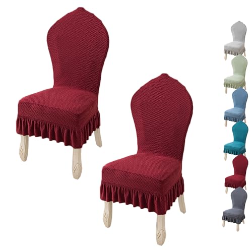 ouxei Stretch-Esszimmerstuhlbezug, 4er-Set, Rückenlehne 23-26 Zoll, Einfarbig Mit Rock(E 2pcs) von ouxei