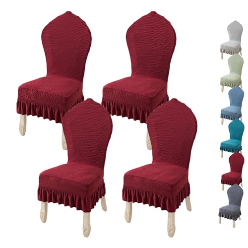 ouxei Stretch-Esszimmerstuhlbezug, 4er-Set, Rückenlehne 23-26 Zoll, Einfarbig Mit Rock(E 4pcs) von ouxei