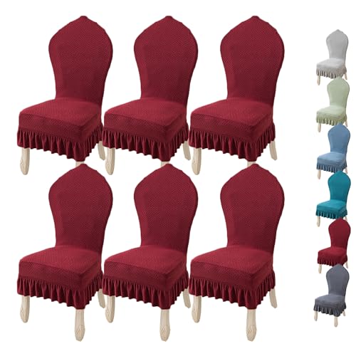 ouxei Stretch-Esszimmerstuhlbezug, 4er-Set, Rückenlehne 23-26 Zoll, Einfarbig Mit Rock(E 6pcs) von ouxei