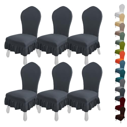 ouxei Stretch-Esszimmerstuhlhussen Mit Gebogener Rückenlehne Und Elastischem Rock, 2-6er-Set, Einfarbige Schoner(J 6pcs) von ouxei