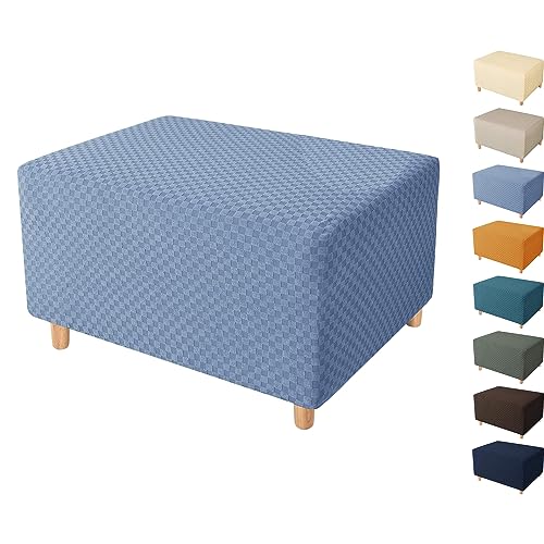 ouxei Stretch-Ottoman-Bezug 1/2 Stück, Verdickter Rechteckiger Fußhocker-Bezug, S/L/XL, Waschbarer Möbelschutz(Azure 1pcs,X-Large) von ouxei