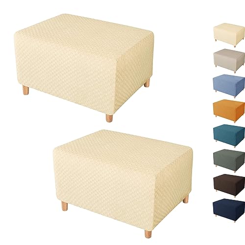 ouxei Stretch-Ottoman-Bezug 1/2 Stück, Verdickter Rechteckiger Fußhocker-Bezug, S/L/XL, Waschbarer Möbelschutz(Beige 2pcs,X-Large) von ouxei