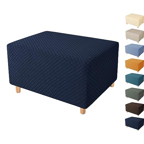 ouxei Stretch-Ottoman-Bezug 1/2 Stück, Verdickter Rechteckiger Fußhocker-Bezug, S/L/XL, Waschbarer Möbelschutz(Navy 1pcs,X-Large) von ouxei