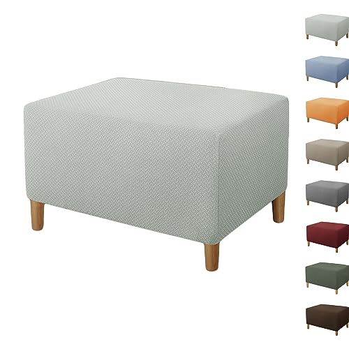 ouxei Stretch-Ottomanenbezug (1/2 Stück) – Rechteckige Fußstützenhockerbezüge (S/L/XL), Abnehmbarer Schutz Aus Jacquard-Stoff Für Ottomanen Mit Stauraum(AshGray 1pcs,Large) von ouxei