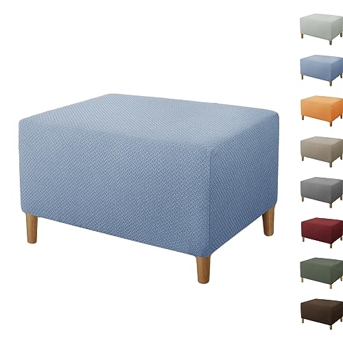 ouxei Stretch-Ottomanenbezug (1/2 Stück) – Rechteckige Fußstützenhockerbezüge (S/L/XL), Abnehmbarer Schutz Aus Jacquard-Stoff Für Ottomanen Mit Stauraum(Azure 1pcs,X-Large) von ouxei