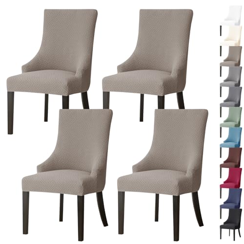 ouxei Stretch-Schonbezug Für Ohrensessel Mit Armlehne, Waschbarer Schutz Für Stühle Mit Gebogener Rückenlehne, 2er-/4er-Set(Khaki,4pcs) von ouxei