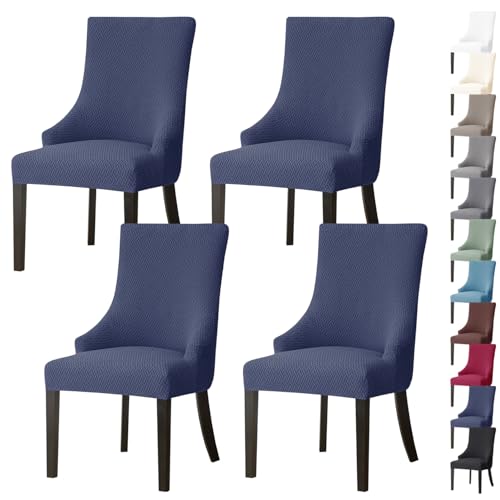 ouxei Stretch-Schonbezug Für Ohrensessel Mit Armlehne, Waschbarer Schutz Für Stühle Mit Gebogener Rückenlehne, 2er-/4er-Set(Navy,4pcs) von ouxei