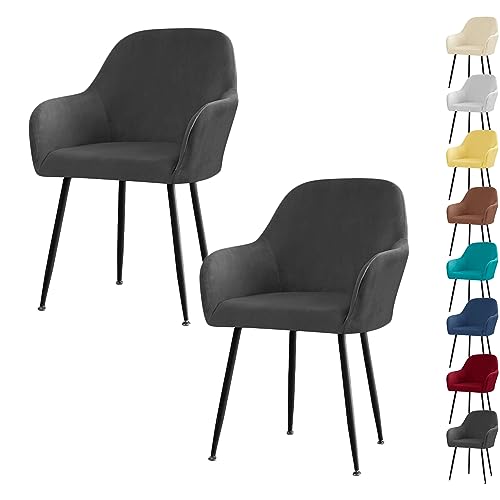 ouxei Stretch-Stuhlhussen Aus Samt Mit Armlehnen – Bezüge Mit Gebogener Rückenlehne Für Wohnzimmer-/Esszimmerstühle, Möbelschutz(Black 2pcs) von ouxei
