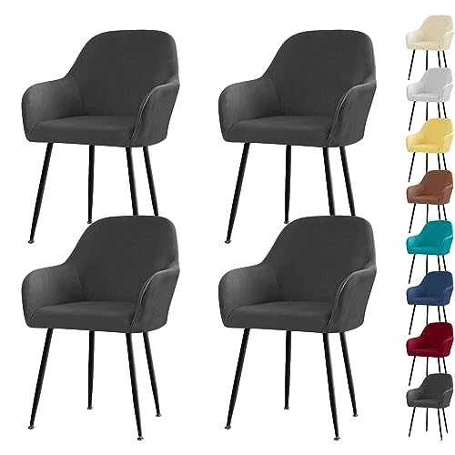 ouxei Stretch-Stuhlhussen Aus Samt Mit Armlehnen – Bezüge Mit Gebogener Rückenlehne Für Wohnzimmer-/Esszimmerstühle, Möbelschutz(Black 4pcs) von ouxei