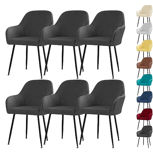 ouxei Stretch-Stuhlhussen Aus Samt Mit Armlehnen – Bezüge Mit Gebogener Rückenlehne Für Wohnzimmer-/Esszimmerstühle, Möbelschutz(Black 6pcs) von ouxei