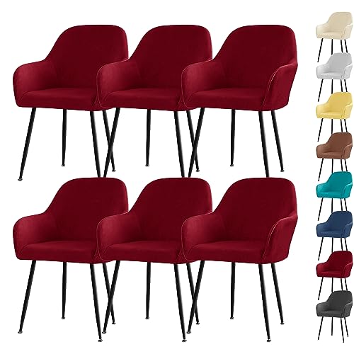 ouxei Stretch-Stuhlhussen Aus Samt Mit Armlehnen – Bezüge Mit Gebogener Rückenlehne Für Wohnzimmer-/Esszimmerstühle, Möbelschutz(Red 6pcs) von ouxei