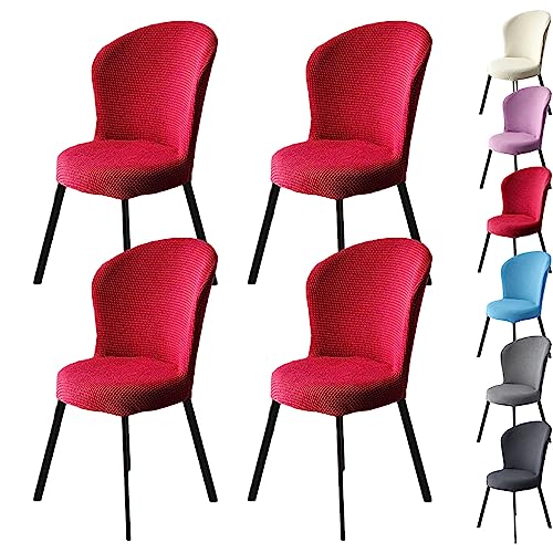ouxei Stretch-Stuhlhussen-Set Für Runde Stühle (1/2/4/6 Stück) – Verdicktes Plaid, Gebogene Rückenlehne, Für Den Einsatz Im Esszimmer/Hotel/Restaurant(Red 4pcs) von ouxei