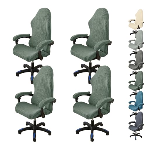 ouxei Stuhlbezug Aus Jacquard-Stoff, Dehnbar, Mit Armlehnen, Waschbar, Für Bürodrehstühle(C 4pcs) von ouxei