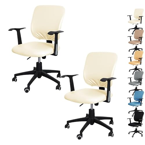 ouxei Stuhlbezug Für Bürostühle Aus PU-Leder, Wasserdicht, Dehnbar, Geteiltes Design Für Drehstühle(Beige 2pcs) von ouxei