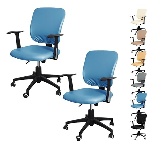 ouxei Stuhlbezug Für Bürostühle Aus PU-Leder, Wasserdicht, Dehnbar, Geteiltes Design Für Drehstühle(Blue 2pcs) von ouxei