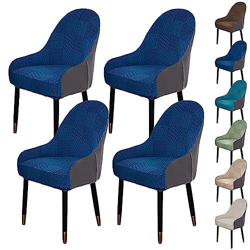 ouxei Stuhlbezug Mit Gebogener Rückenlehne Und Armlehnen-Set – Verdickter, Zweifarbiger Jacquard-Spleißbezug Für Esszimmer, Küche Und Hotel(Dark Blue 4pcs) von ouxei