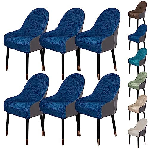 ouxei Stuhlbezug Mit Gebogener Rückenlehne Und Armlehnen-Set – Verdickter, Zweifarbiger Jacquard-Spleißbezug Für Esszimmer, Küche Und Hotel(Dark Blue 6pcs) von ouxei