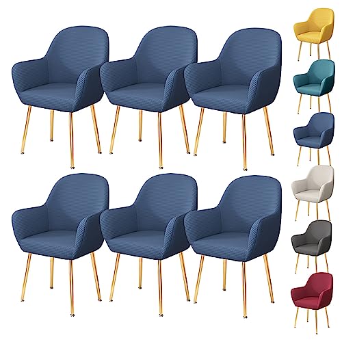 ouxei Stuhlhusse Für Esszimmerstühle Mit Gebogener Armlehne, 1er-/2er-/4er-/6er-Set – Schonbezug Für Bar-Drehstühle Mit Armlehne, Verdicktes Gummiband, Waschbar(Blue 6pcs) von ouxei