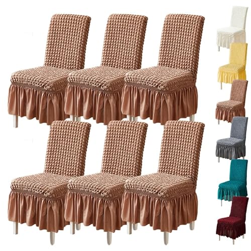 ouxei Stuhlhussen Aus 3D-Popcorn-Stoff, 1er-/2er-/4er-Set Mit Verdicktem Rock, Parson-Schonbezüge Für Esszimmer/Bankett(Curry 6pcs) von ouxei