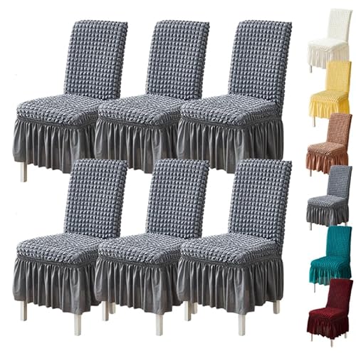 ouxei Stuhlhussen Aus 3D-Popcorn-Stoff, 1er-/2er-/4er-Set Mit Verdicktem Rock, Parson-Schonbezüge Für Esszimmer/Bankett(Gray 6pcs) von ouxei
