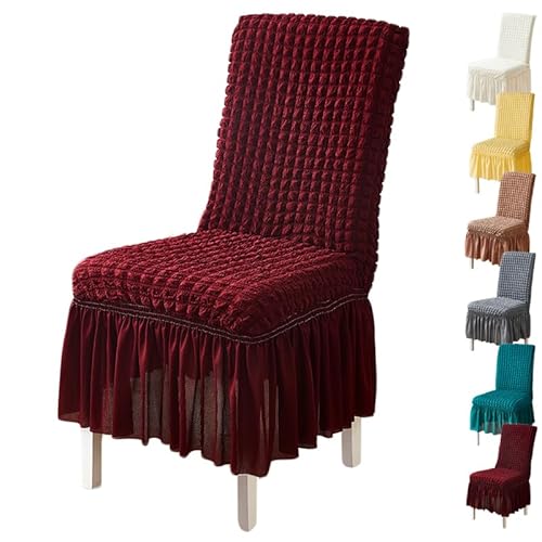 ouxei Stuhlhussen Aus 3D-Popcorn-Stoff, 1er-/2er-/4er-Set Mit Verdicktem Rock, Parson-Schonbezüge Für Esszimmer/Bankett(Red 1pcs) von ouxei